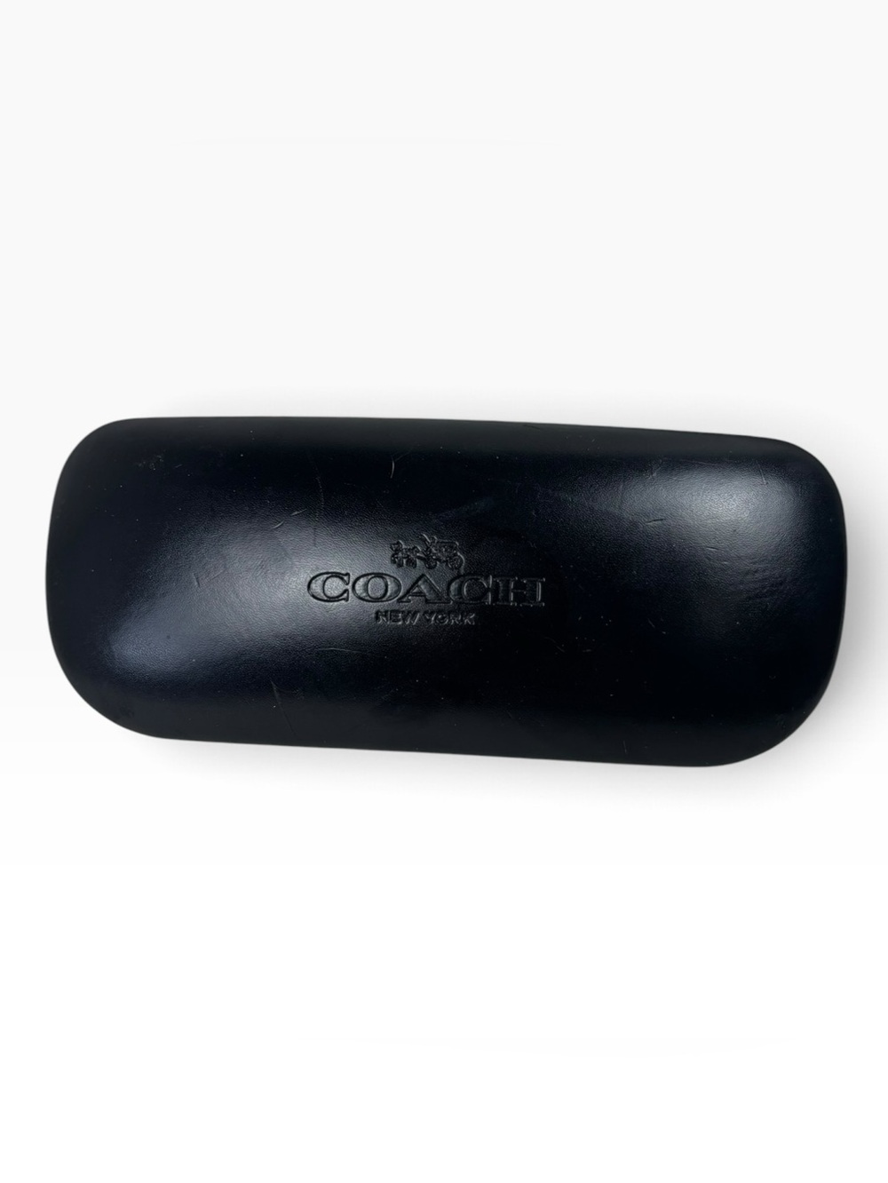Coach New York Black Leather Hard Shell Eyeglasses Sunglasses Case Embossed Logo